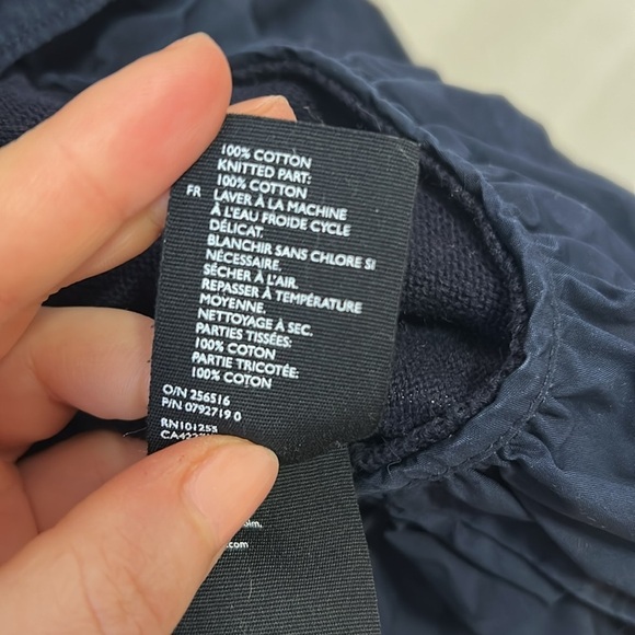 COS crewneck Dress Woven Pleats ruffle 3/4 sleeve navy blue cotton sz small - Picture 7 of 8